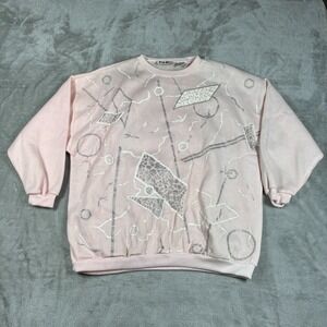 Vintage Geometric Sweatshirt Women Large 40 Pink 80s All Over Print Abstract NWT